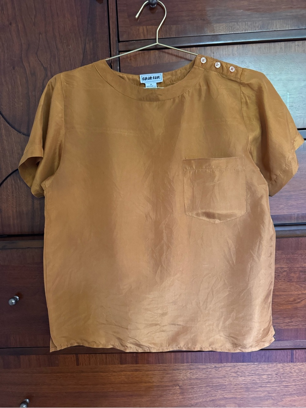 Vintage Color Me Mustard Short Sleeve Silk Blouse